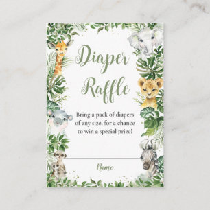 Greenery Jungle Safari Animals Baby Diaper Raffle Enclosure Card
