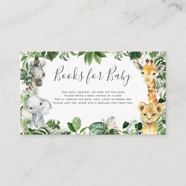 Gender Neutral Bring a Book Card Download GR5 Jungle Animal Printable Greenery Elephant Books for Baby Card Eucalyptus Wreath Baby Shower