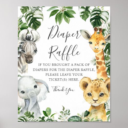 Greenery Jungle Safari Animals Diaper Raffle Sign