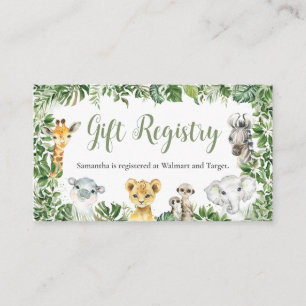 Greenery Jungle Safari Animals Gift Registry Enclosure Card