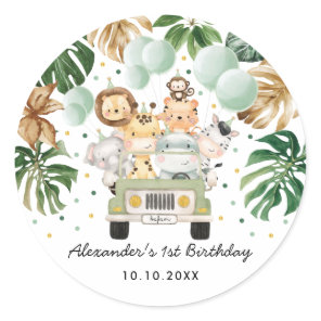 Greenery Jungle Safari Animals Wild One Birthday Classic Round Sticker