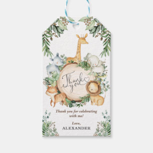 Greenery Jungle Safari Animals Wild One Birthday Gift Tags
