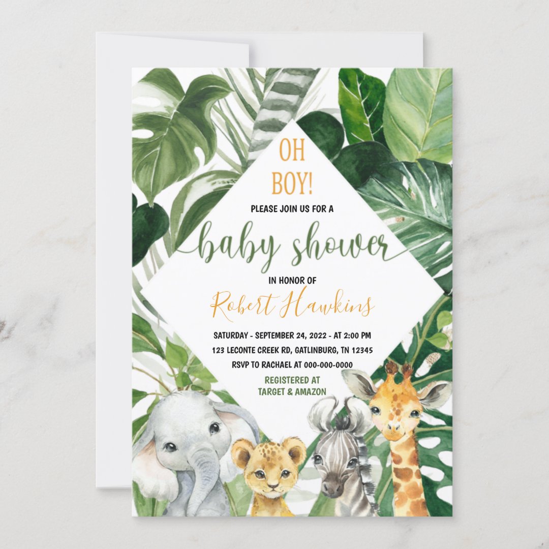 Greenery Jungle safari Baby Shower Invitation Boy | Zazzle