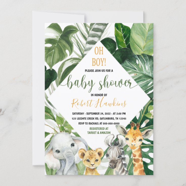 Greenery Jungle safari Baby Shower Invitation Boy | Zazzle