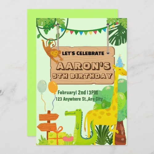 Greenery Jungle Safari Kids Birthday Party Gifts Invitation