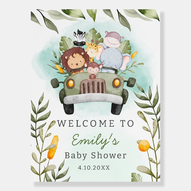 Greenery jungle Safari Wild Animals Baby Shower  Foam Board (Front)