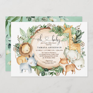 Greenery Jungle Safari Wild Animals Baby Shower Invitation