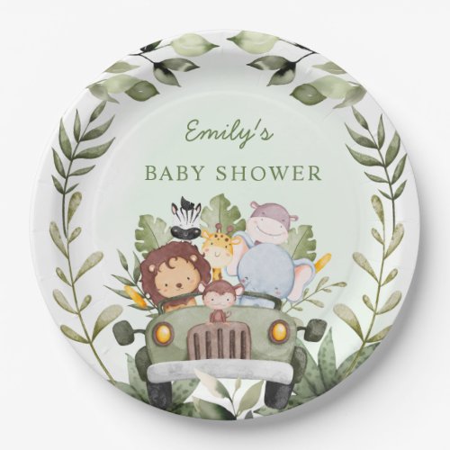 Greenery jungle Safari Wild Animals Baby shower  Paper Plates