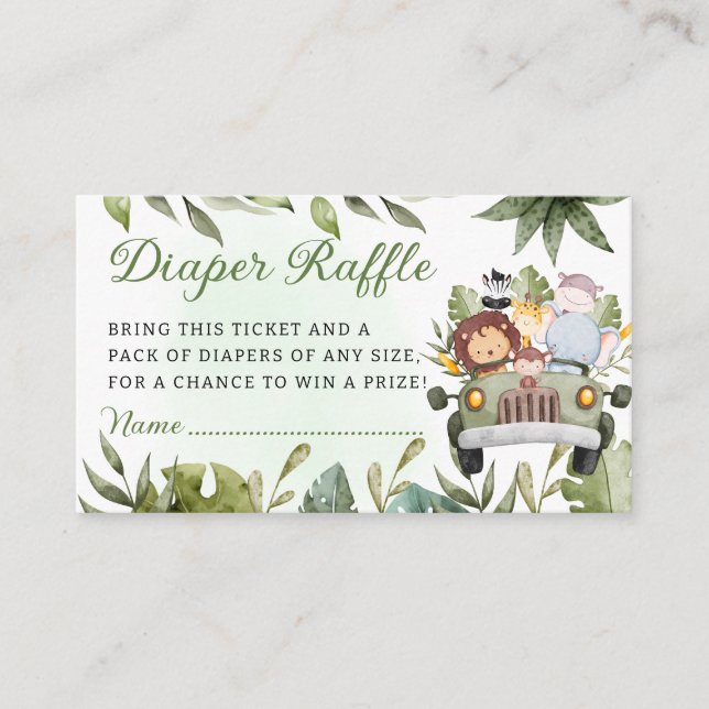 Greenery jungle Safari Wild Animals Diaper raffle  Enclosure Card (Front)