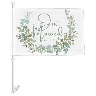 Greenery Just Married Car Flag