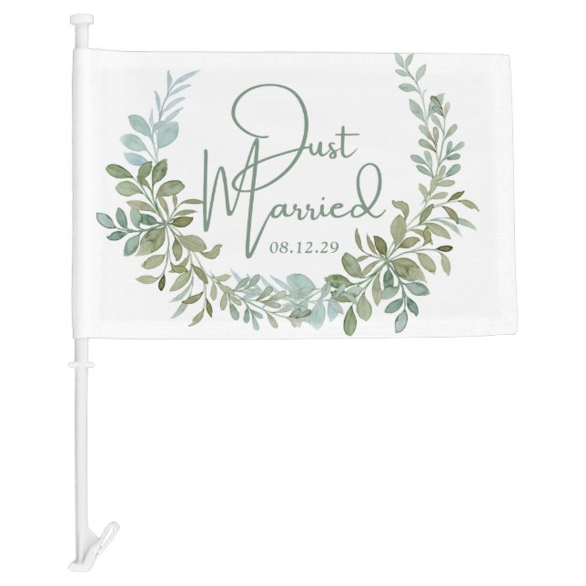 Greenery Just Married Car Flag (Front)