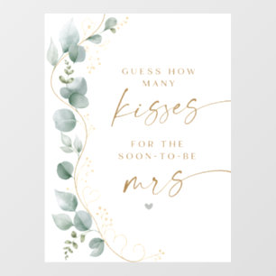 Greenery Kisses for Mrs Bridal Shower Game Set, El Wall Decal