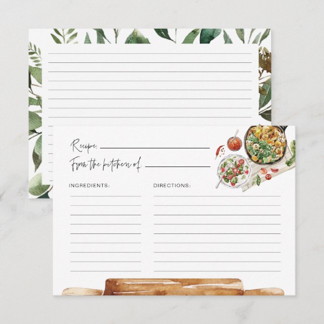 Greenery Kitchen Utensils Watercolor Recipe Card (Front/Back)