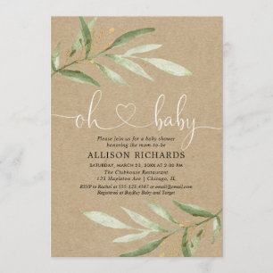 Greenery kraft, rustic gender neutral baby shower invitation