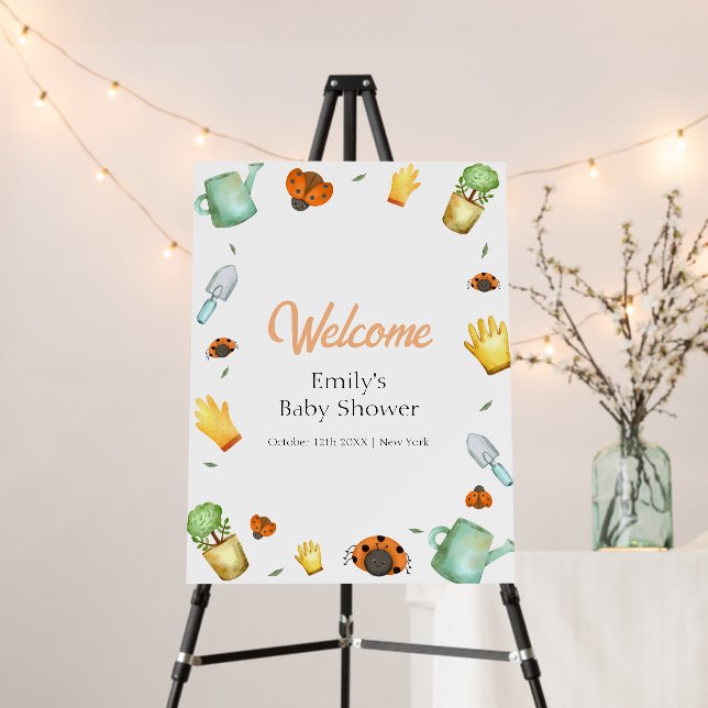 Greenery Ladybug Garden Baby Shower Welcome Sign (In Situ (Stand))