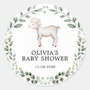 Greenery Lamb Baby Shower Spring Sheep Favours Classic Round Sticker