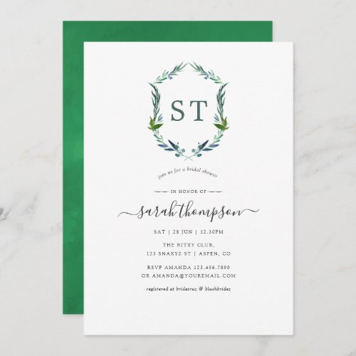 Greenery Laurel Crest Bridal Shower Invitation