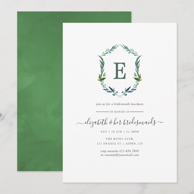 Greenery Laurel Crest Bridesmaid's Luncheon Invitation (Front/Back)
