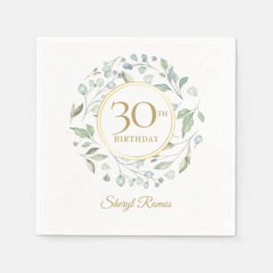 Greenery Laurel Garland Gold 30th Birthday Napkins