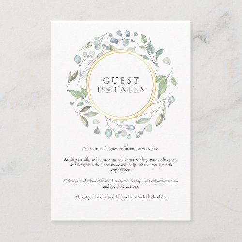 Greenery Laurel Garland Guest Information Details Enclosure Card