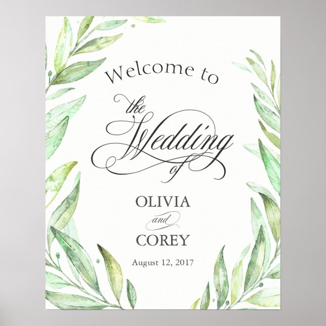 Greenery Laurel Wreath Welcome Signage Poster (Front)