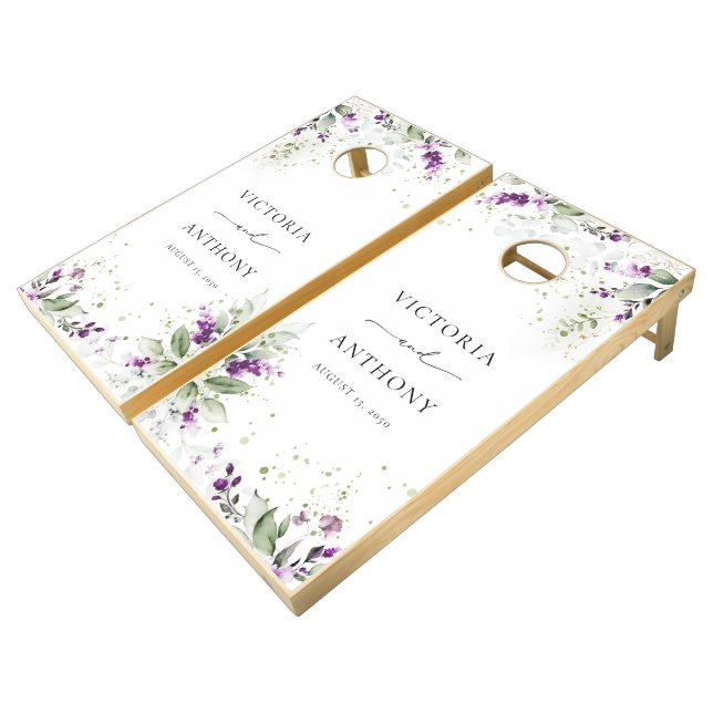 Greenery Lavender Bridal Shower Cornhole Set (Angled)