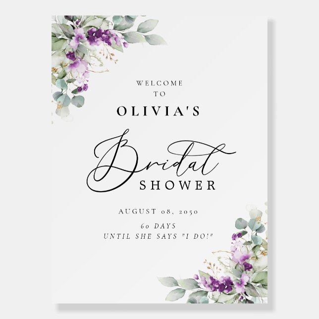 Greenery Lavender Bridal Shower Foam Boards (Front)