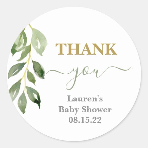 Greenery leaf Baby Shower Classic Round Sticker