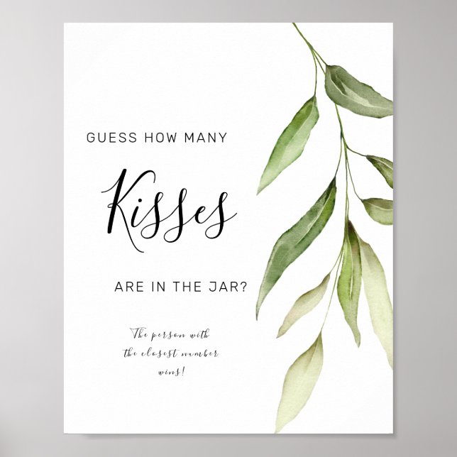 Greenery Leaf Floral Rustic How Many Kisses Sign (Front)