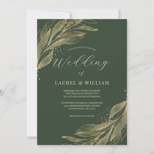 Greenery Leaf Green Gold Elegant Wedding Invitation | Zazzle