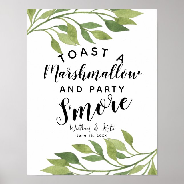 greenery leaf green s'more wedding or party poster (Front)