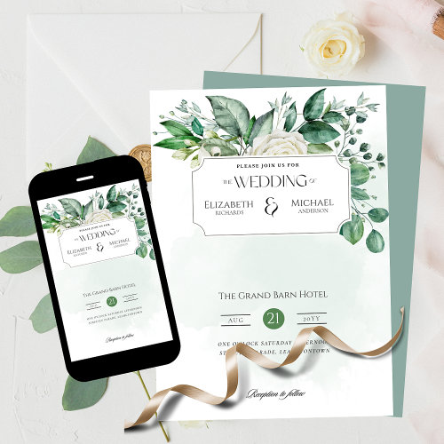Greenery Leaf Print or Digital Wedding Invitation