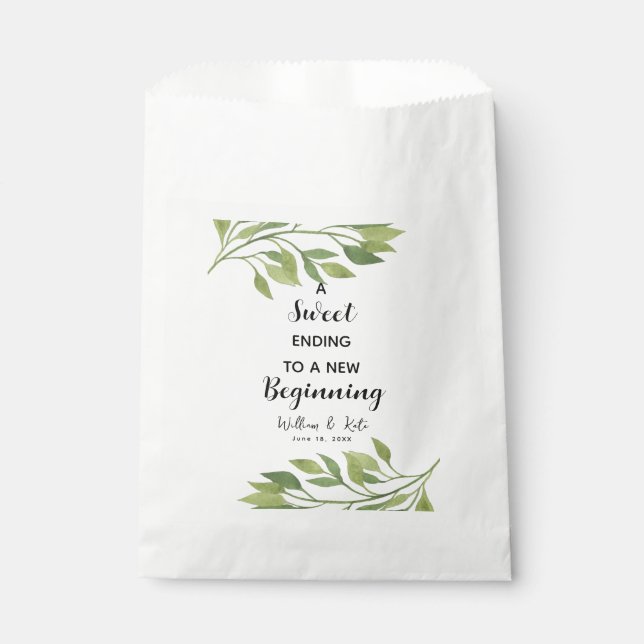 greenery leaf Wedding Favor Bag Sweet Ending (Front)