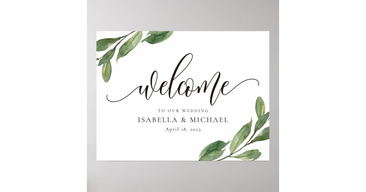 Greenery Leaf Wedding Welcome Sign | Zazzle