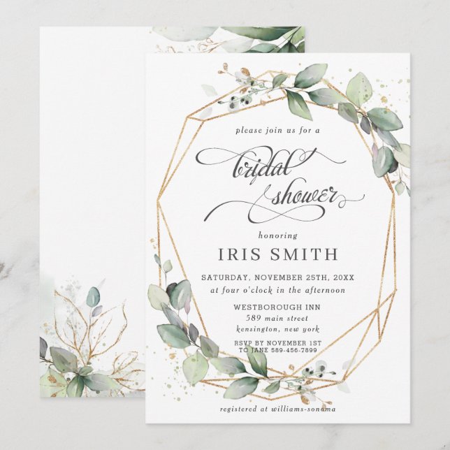 Greenery Leafy Foliage Bridal Shower Geometric Invitation (Front/Back)