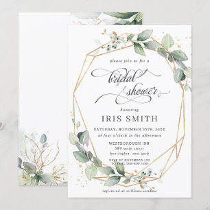 Greenery Leafy Foliage Bridal Shower Geometric Invitation
