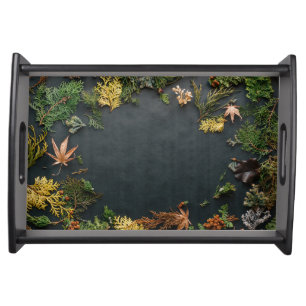 Greenery, Leaves and Nuts in Holiday Colors Serving Tray