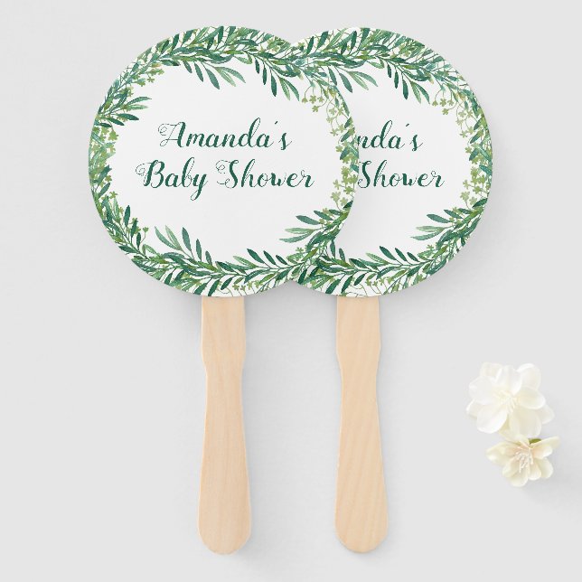 Greenery Leaves Baby Shower Hand Fan (Front and Back)