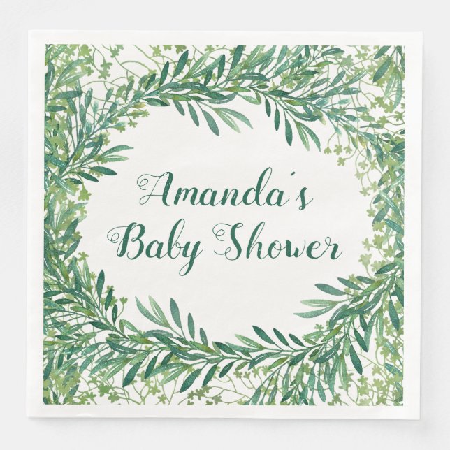 Greenery Leaves Baby Shower Paper Dinner Napkins (Front)