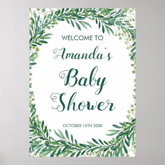 Greenery Leaves Baby Shower Poster | Zazzle.com