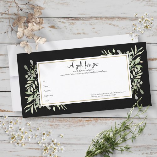Greenery Leaves Black And White Gift Certificate