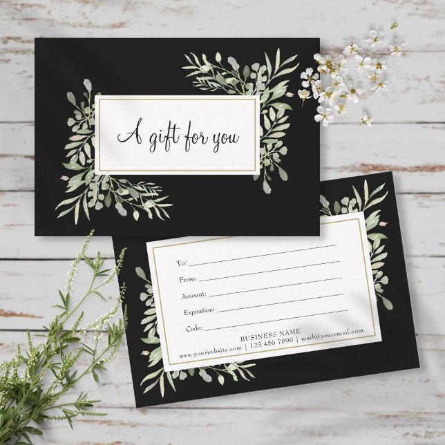 Greenery Leaves Black White Gift Certificate (Greenery Leaves Black White Gift Certificate)