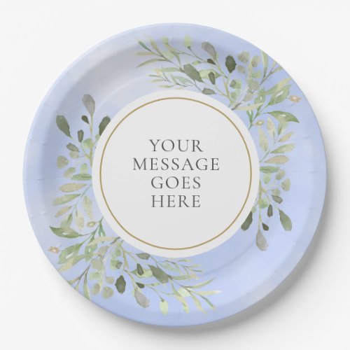 Greenery Leaves Blue Watercolor Celebration Paper Plates