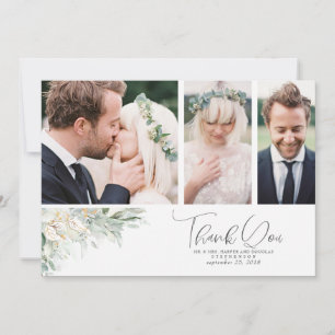 Greenery Leaves Boho Wedding Thank You Photo Card