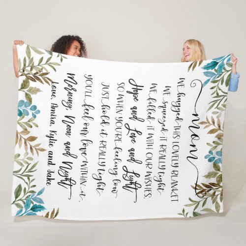 Greenery Leaves Botanical Gift for Mom Fleece Blanket