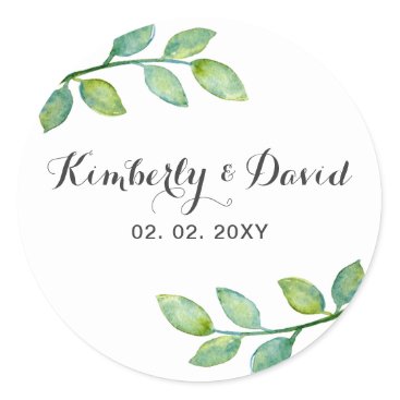 Greenery Leaves Botanical Wedding Classic Round Sticker