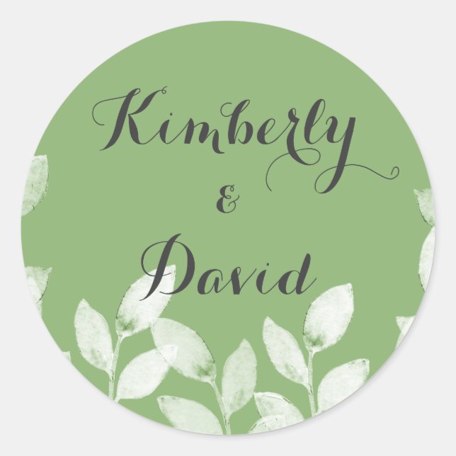 Greenery Leaves Botanical Wedding Classic Round Sticker (Front)