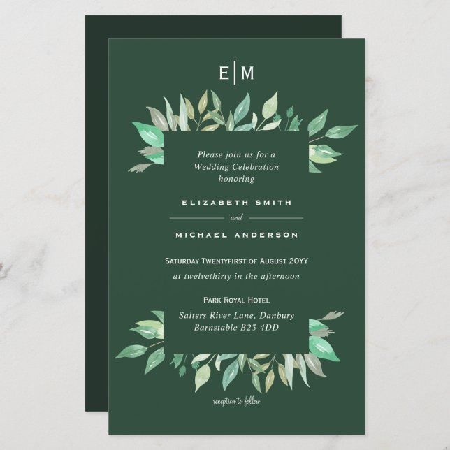 Greenery Leaves Budget Wedding Invitations A9 (Front/Back)