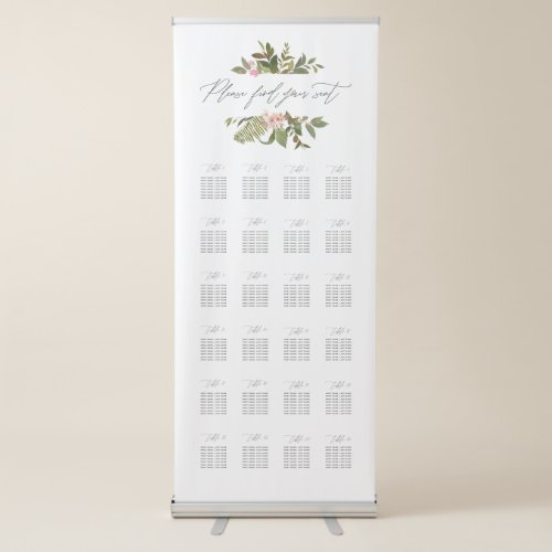 Greenery Leaves Calligraphy Script Seating Chart Retractable Banner