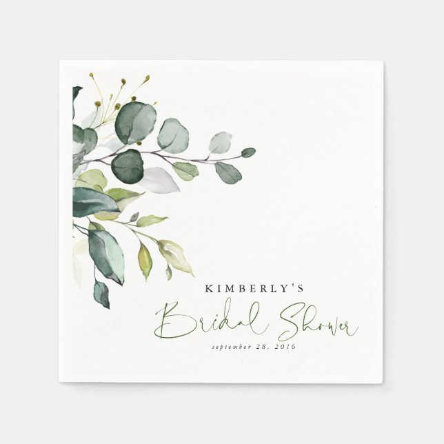 Greenery Leaves Elegant Bridal Shower Napkins (Front)